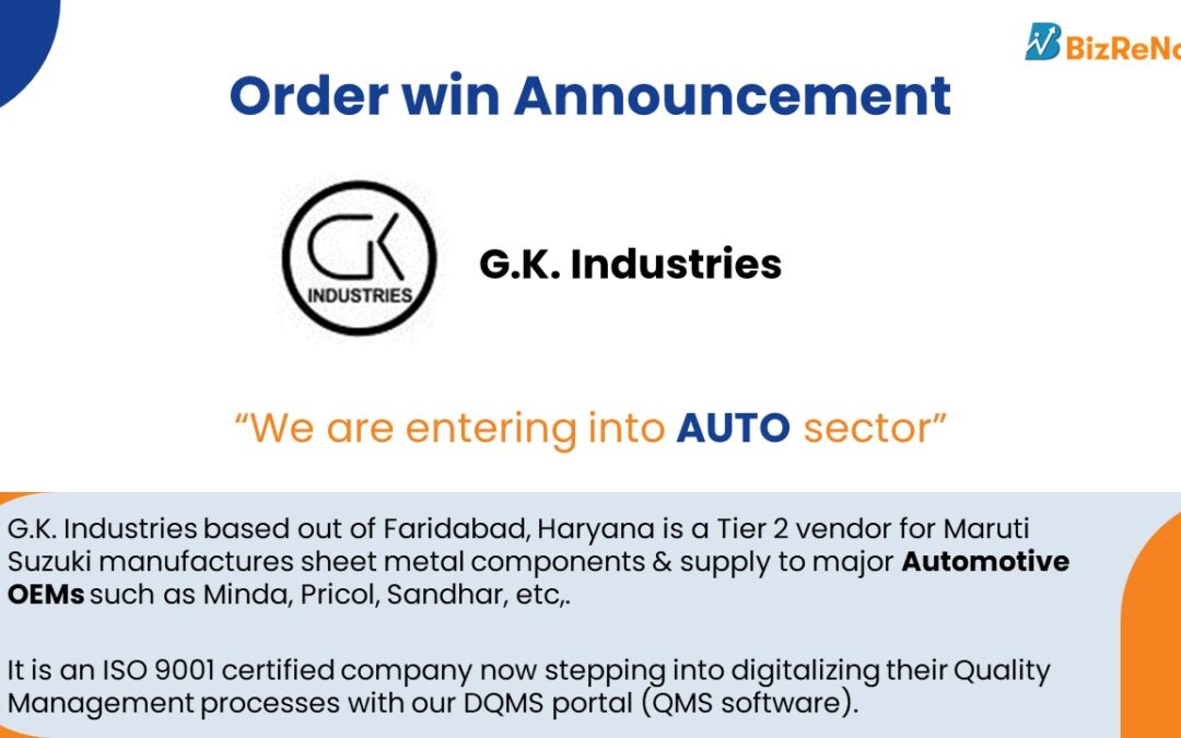 New Order win Announcement – GK Industries