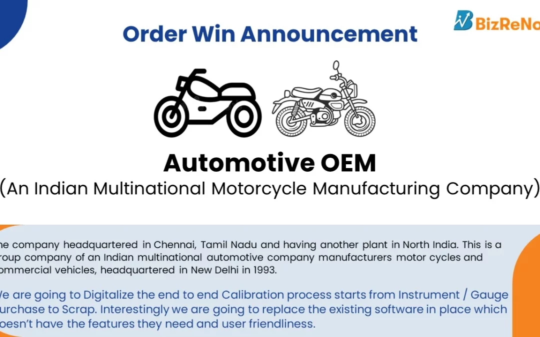 New Order win Announcement – An Indian Automotive MNC